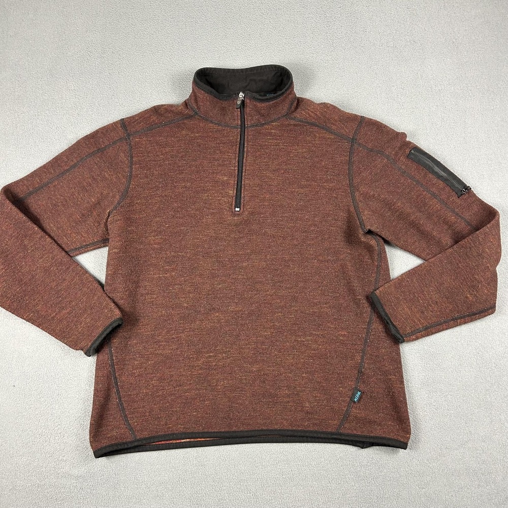 Kuhl Pullover Mens Medium Brown 1/4 Zip Chianti‎ Fleece Wool Blend Sleeve Pocket
